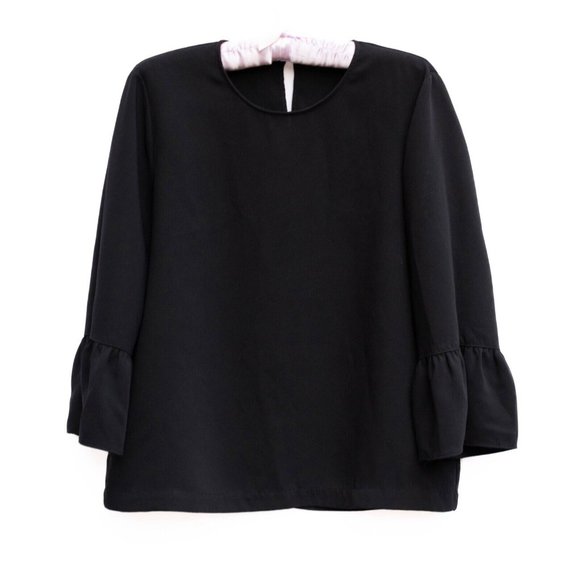 Madewell Women Black Gothic Blouse Top Size L Ruffle Sleeve Relaxed Fit Goth - Picture 2 of 5